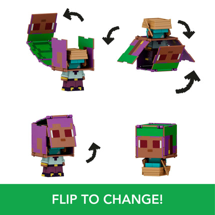 Mattel Minecraft Flippin’ Figs 2-Pack, 2 Action Figures in 3.75-inch Scale with Large Heads & 2-in-1 Fidget Play, Efe / Sailboat & Dolphin / Treasure Chest, JCY31