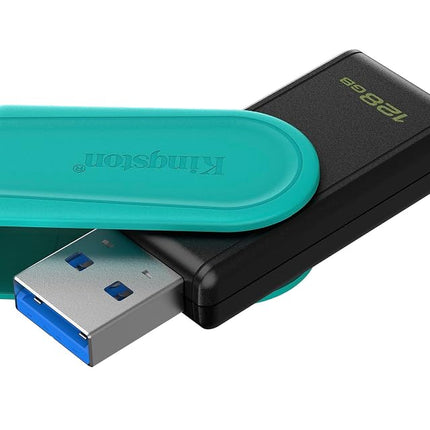 Kingston DataTraveler Exodia S USB Flash Drive - 128GB - USB 3.2 Gen 1 - USB Type A - Black/Turquoise - DTXS/128GB