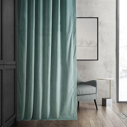 HPD Half Price Drapes Signature Velvet Thermal Blackout Curtains for Living Room 96 Inch Long (1 Panel) Rod Pocket Insulated Blackout Curtains for Bedroom Window Curtains, 50W x 96L, Skylark Blue