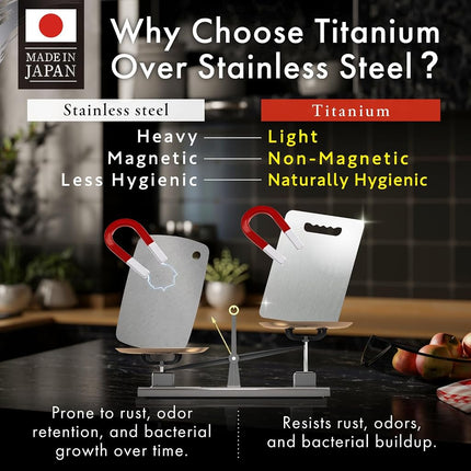 HIBINO Titanium Cutting Board | 99.5% Pure Japanese Titanium Chopping Board | Double-Sided, Non-Toxic, Lightweight & Dishwasher Safe | M Size | Made in Japan | Non-Slip Mat | Kitchen, BBQ & Camping