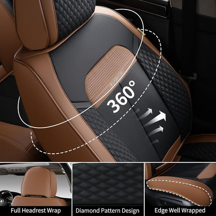 FLORICH Leather Car Seat Covers Full Set, Breathable Waterproof Nappa Leather Seat Covers, Gary Seat Covers, Automotive Interior Cover Universal for Cars SUV Truck Sedan - Coffee