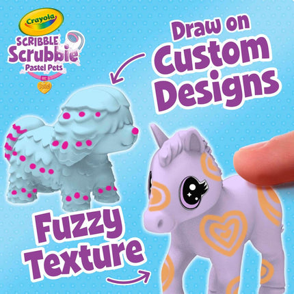 Crayola Scribble Scrubbie Pastel Pets (3 unidades), juguete de aseo de animales para niños, figura de animal lavable, regalo para niños, juguetes para niñas y niños, 3+