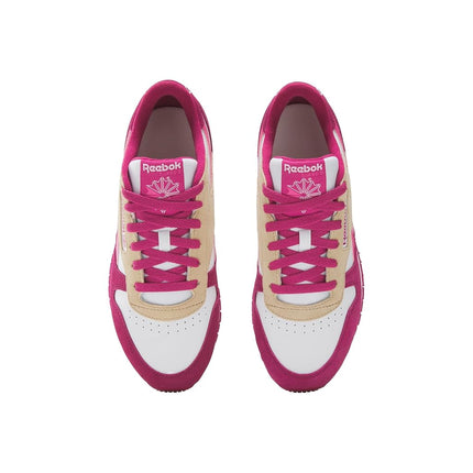 Zapatillas Reebok Classic Leather para mujer, tenis negros o blancos, talla 5 a 11, blanco/rosa verdadero/rojo baya, 9