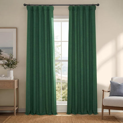 HPD Half Price Drapes Faux Linen Textured Room Darkening Curtains for Bedroom 96 Inches Long (1 Panel), 50W X 96L Curtains for Living Room Home Decor, Key Green