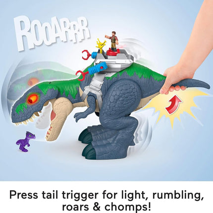 Fisher-Price Imaginext Jurassic World Rebirth Dinosaur Playset, Ultimate Action Chomp T. rex 18-inch Dino Toy with Lights, Sounds, Motion & 2 3-inch Action Figures, JGR40