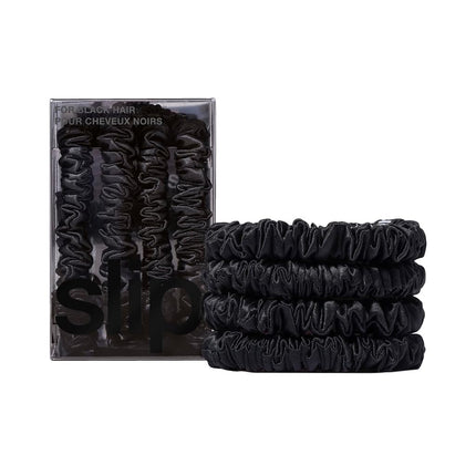 Slip Silk Hair Ties, Black Skinny Scrunchies, Set 
