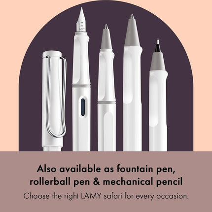 Lamy safari white - Ballpoint Pen with ergonomic grip & line width M - for pleasant long writing - made of robust ASA plastic – including large capacity refill M 16 in blue