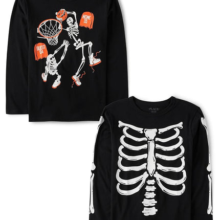 The Children's Place Boys' All Holidays Long Sleeve Graphic T-Shirts,multipacks, Skeleton Basketball/Skeleton, XX-Large
