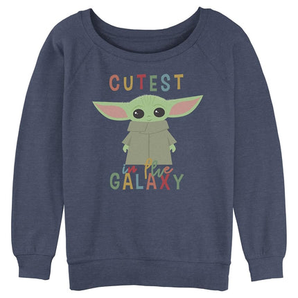 STAR WARS Le plus mignon petit enfant mandalorien pour femme, pull Raglan avec surpiqûres, bleu chiné, moyen