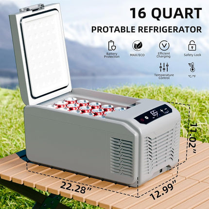 Antarctic Star - 12V Car Refrigerator, 15.79QT 15L Mini Refrigerator, Electric Cooler, Smart Control Panel, 12V DC and 100V AC LED for