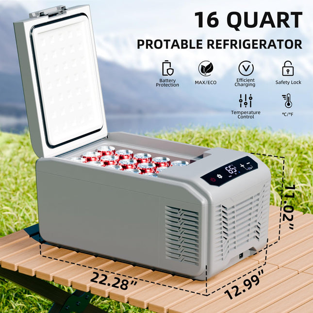 Antarctic Star - Refrigerador para coche de 12 V, mini refrigerador de 15 L (15,79 cuartos de galón), enfriador eléctrico, panel de control inteligente, LED de 12 V CC y 100 V CA para