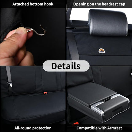 Coverado Car Back Seat Covers, Canvas Universal Seat Covers for Cars, Rear Car Seat Cushions, Auto Seats Protectors for Kids & Dogs, Driver Seat Covers Fit for Most Vehicles Trucks SUVs/Black