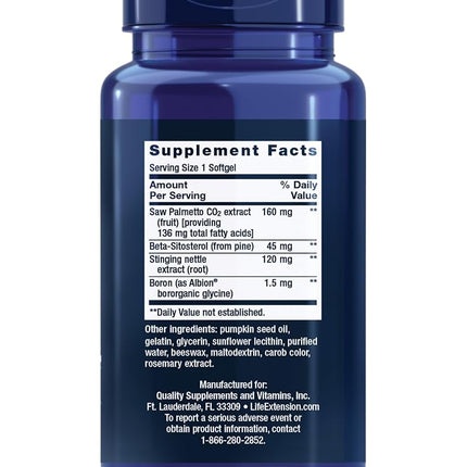 Life Extension Saw Palmetto Nettle Root with Beta-Sitosterol Softgels, 60 Count