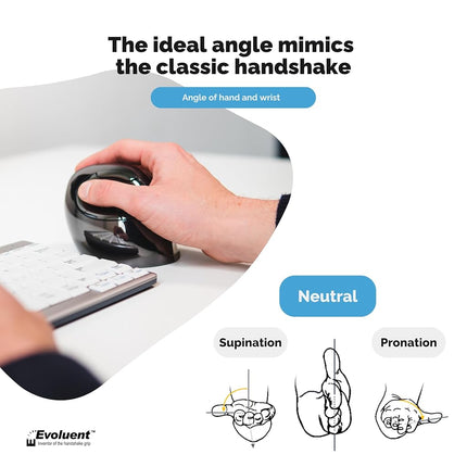 Evoluent VerticalMouse D Featuring Comfortable Handshake Position, Grooved Extended Lip Buttons, Thumb Buttons, Adjustable Pointer Speed With Indicators - Right Handed USB Wireless - Large