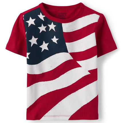 The Children's Place Camiseta gráfica de manga corta con bandera estadounidense para bebé, American Flag, 2T