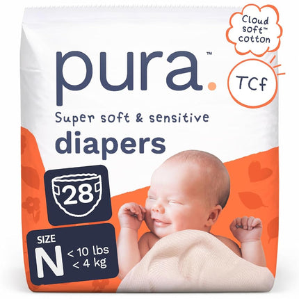 Pura Newborn Baby Diapers - Size N (Up to 10 lbs),