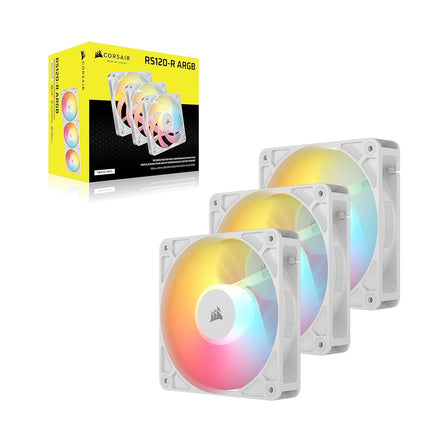 Corsair RS120-R ARGB 120mm PWM ARGB Reverse Fans – Reverse Rotor, +5V Connections, Eight RGB LEDs, High Static Pressure, Daisy-Chain, Magnetic Dome Bearing, Zero RPM Mode – Triple Pack – White