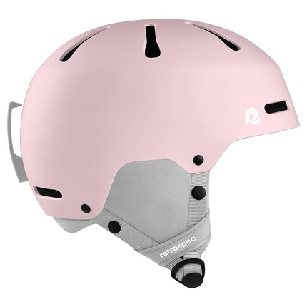 Casco de esquí y snowboard Retrospec Comstock para niños - Cubierta de ABS duradera, espuma protectora de EPS y orificios de ventilación - Ajuste regulable para niños y niñas - Rosa mate, 48-51 cm Extrapequeño, 4800