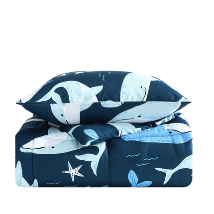 Nautica Kids - Full/Queen Comforter Set, Soft Bedding with Matching Shams & Throw Pillow, Kids Home Decor, Oeko-Tex Certified (Finnian Whales Navy, Full/Queen)