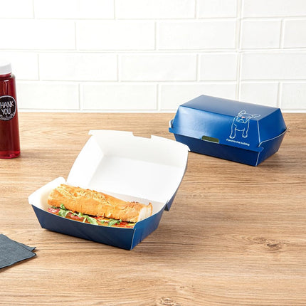 Bio Tek 6.7 x 3.5 x 3.5 Inch Clamshell Food Containers, 100 Disposable Sandwich Containers - Hinged Lid, Tab-Lock Closure, Frenchie Paper Hot Dog Containers, Greaseproof - Restaurantware