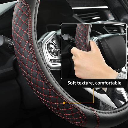 West Llama Customized Auto Car Steering Wheel Cover for Ford F-150, F-250, F-350, Expedition(Diamond Quilted - Black+Red)