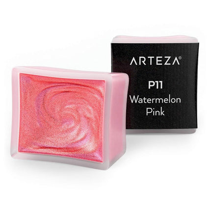 Peinture aquarelle métallisée Arteza, rose melon d'eau A711, lot de 2 godets, peinture nacrée, teintes vibrantes et nacrées, pour illustrations, calligraphie, peinture