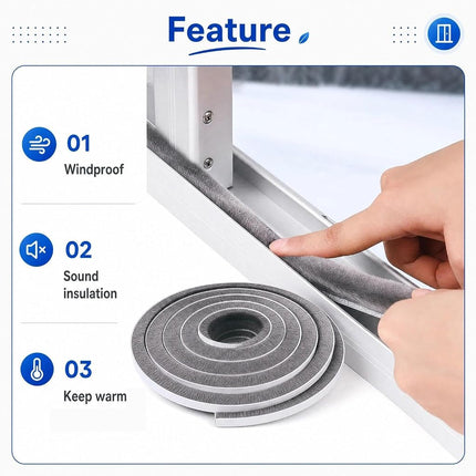 ZOMPAGO Brush Weather Stripping,0.9 in x 0.4 in x 32.8 FT,Grey,Insulation,Sliding Seal Strip,Glass,Window Felt,Brush Door Sweep,Self Adhesive Draft Blocker,Dust Stopper Sliding Door Seal Winter