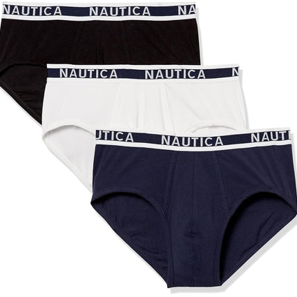 Nautica Men's Classic Cotton Stretch Multipack Briefs, Black/Peacoat/White, S