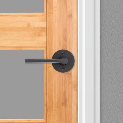 Kwikset Lisbon Dummy Door Handle, Round Single Sided Lever for Closets, French Double Doors, and Pantry, Matte Black Non-Turning Reversible Interior Push/Pull Lever, with Microban Protection