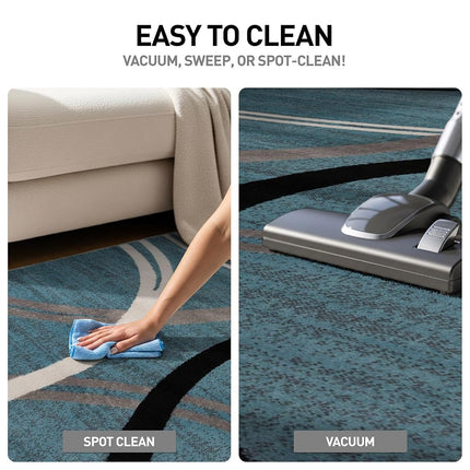 Tapis ovale à motif de cercles ondulés modernes Rugshop, tapis anti-chute pour salon, chambre ou salle à manger, bleu, ovale 1,5 m x 2,1 m