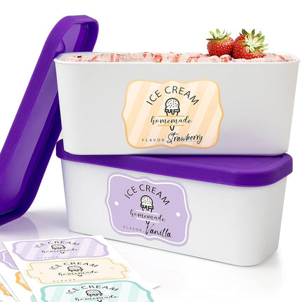 ZICOTO Set of 2 Reusable Ice Cream Tub Containers 