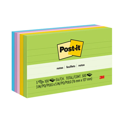 Post-it, 76x127 mm, 5 Blocs, Les Notes Adhésives Préférées des Américains, Collection Fantaisie Florale, Couleurs Vives, Se Décollent Proprement, Recyclables (635-5AU)