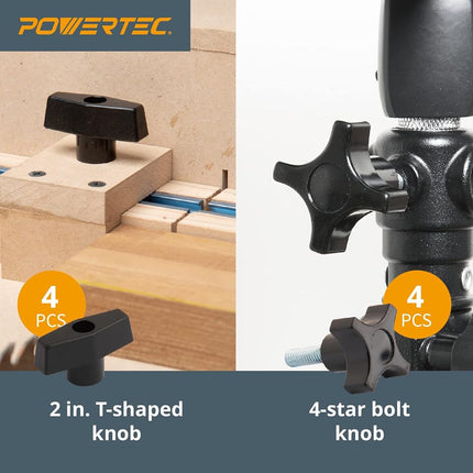 POWERTEC 71174 T Track Knob Kit, 5/16-18 Threaded Bolts and Washers, 46 Piece Set, T Slot Bolts, T Track Accessories for Woodworking Jigs and Fixtures