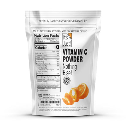 Just - Vitamina C (Ácido Ascórbico Puro) en Polvo, Nada Más, 312 g