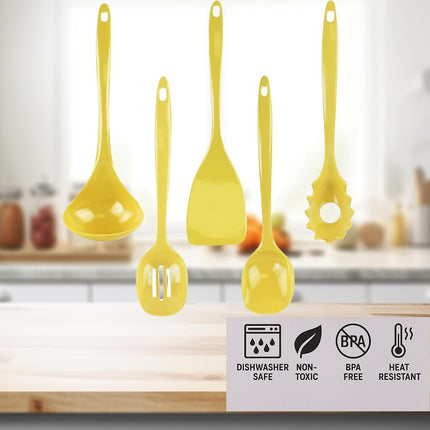 Reston Lloyd 6 Piece Kitchen Utensil Holder for kitchen counter, Utensils crock with Heat Resistant Spoon, Slotted Spoon, Ladle, Spatula BPA Free, Fresh Lemons