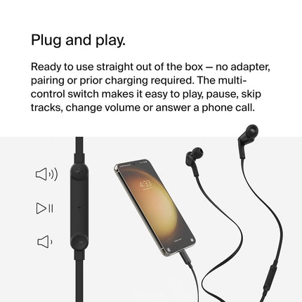 Belkin SoundForm Wired Earbuds with USB-C Connector, In-Ear Earphones w/ Microphone - Headphones for iPhone 15, iPad Mini, Galaxy, Android, and More with USB-C Connector (USB-C Headphones) - Black