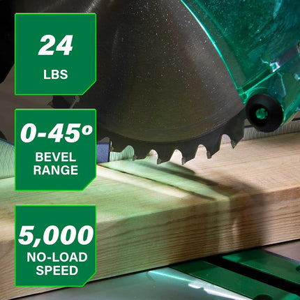 Metabo HPT - 10" Composite Miter Saw, Xact Cut LED Shadow Line System, Precision Miter Angles, 0-45° Single Bevel, 40T TCT Blade, Positive Stops, Lightweight Design
