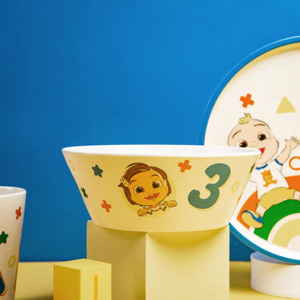 Zak Designs CoComelon Kids Dinnerware Set 3 Pieces, Durable and Sustainable Melamine Bamboo Plate, Bowl, and Tumbler are Perfect for Dinner Time with Family (JJ, Cody, Nina)