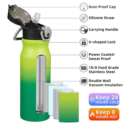 BJPKPK 25 oz Insulated Water Bottle, Straw, Handle, Stainless Steel Flask