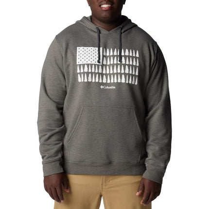 Columbia Men's Trek Graphic Hoodie, Charcoal Heather/Treeline Flag Graphic, XX-Large