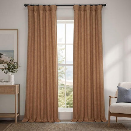 HPD Half Price Drapes Faux Linen Textured Room Darkening Curtains for Bedroom 120 Inches Long (1 Panel), 50W X 120L Curtains for Living Room Home Decor, Butterscotch