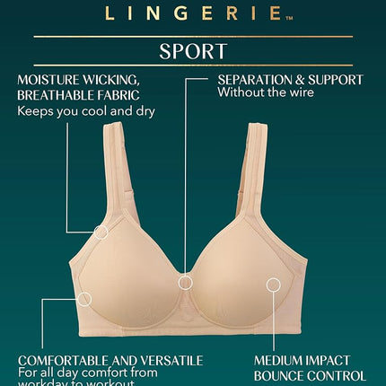 Sujetador sin aros de figura completa deportivo para mujer Vanity Fair 71500, cuarzo transparente, 38DD