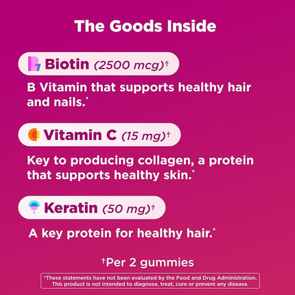 OLLY Undeniable Beauty Gummy, 30 Day Supply (60 Gummies), Grapefruit Glam, Biotin, Vitamin C, Keratin, For Hair, Skin, Nails, Chewable Supplement