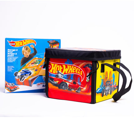 Caja de almacenamiento Hot Wheels Tara Toys Ramp It Up ZipBin, capacidad para 300 coches de juguete, incluye alfombrilla de juego y 2 rampas plegables, a partir de 3 años