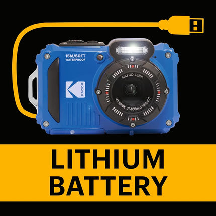 KODAK Pixpro WPZ2 - 16M Pixel Compact Digital Camera, Waterproof to 15m, Shockproof, 720p Video, 2.7" LCD Screen - Li-ion Battery, Blue