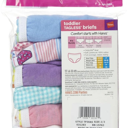 Calzón tipo bikini Hanes para niñas pequeñas, paquete de 6, surtido, 2/3