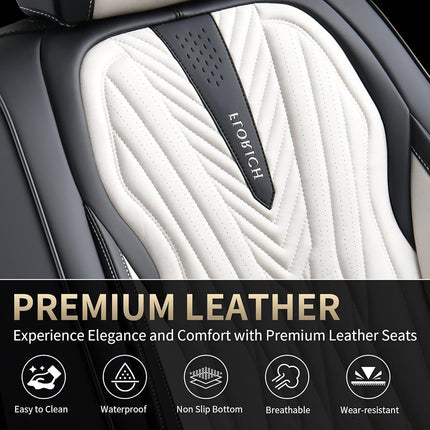 FLORICH Car Seat Covers Full Set, Leather Seat Covers for Cars 5 Seats, Waterproof Car Seat Protector,Automotive Seat Covers & Accessories Fit for SUV Sedan Truck-Black&White