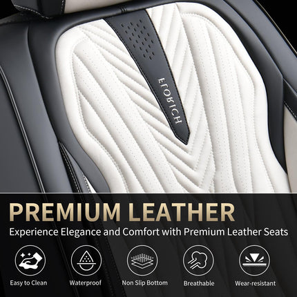FLORICH Car Seat Covers Full Set, Leather Seat Covers for Cars 5 Seats, Waterproof Car Seat Protector,Automotive Seat Covers & Accessories Fit for SUV Sedan Truck-Black&White