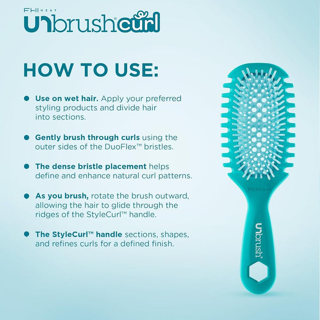 FHI Heat UNbrush Curl Defining Brush — Wavy, Coily, and Curly Hair Brush with DuoFlex Bristles & StyleCurl Handle — for Gentle Detangling & Faster Styling on Wet Hair - Cool Breeze
