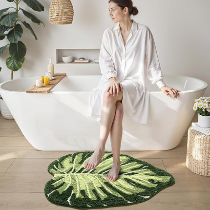 LUMI Leaf Bathroom Rug, Non Slip Absorbent Washable Bath Mat, 60 x 80 cm